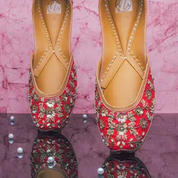 NR By Nidhi Rathi Women Red Ethnic Mojaris Flats-image-22
