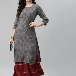 Aarika Women Navy Blue & Maroon Ethnic Motifs Printed Kurta-15