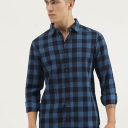 United Colors of Benetton Buffalo Checked Spread Collar Cotton Casual Shirt-image-80