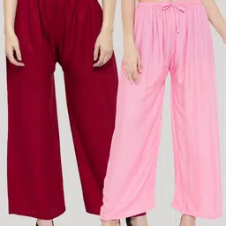 Clora Creation Women Set Of 2 Maroon & Pink Palazzos-image-40