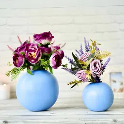 BEHOMA Blue 2 Pieces Ball Shape Metal Vases-image-98