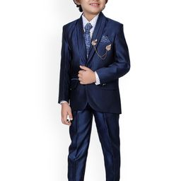 DKGF FASHION Boys Blue & White 4-Piece Solid Suit-image-29