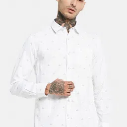 METTLE Conversational Printed Spread Collar Cotton Casual Shirt-image-13