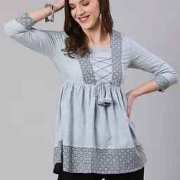 AKIMIA Floral Printed Peplum Pure Cotton Top-picture-21