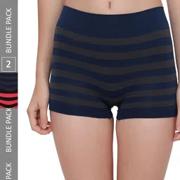 PLUMBURY Women Pack Of 2 Striped Anti-Microbial Seamless Boy Shorts Briefs-picture-27