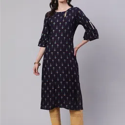 SAK JAIPUR Ethnic Printed Keyhole Neck Straight Kurta-picture-31