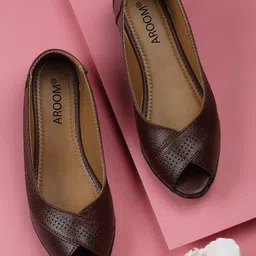 AROOM Textured Peep Toe Leather Ballerinas-45