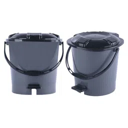 Kuber Industries 2-Pcs Grey & Black Check Dhakkan Pedal Dustbins - 7 Ltrs-47