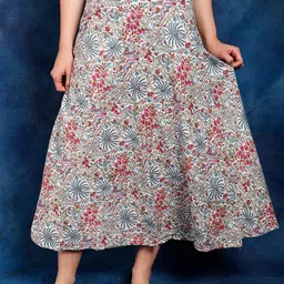 Exotic India Printed Pure Cotton Wrap Midi Skirt-image-31