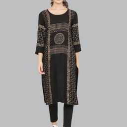 DEGE Women Black Ethnic Motifs Block Printed Kurta-image-57