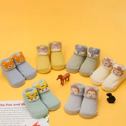 Yellow Bee Infant Boys Pack Of 6 Patterned Cotton Ankle-Length Anti-Skid Socks-5