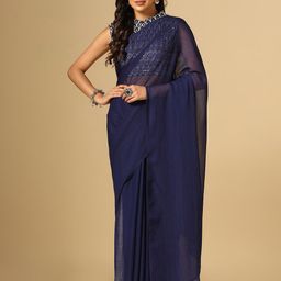VILLAGIUS Striped Pure Georgette Saree-image-59