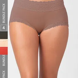 FashionRack Women Pack Of 4 Assorted Cotton Hipster Briefs-image-99