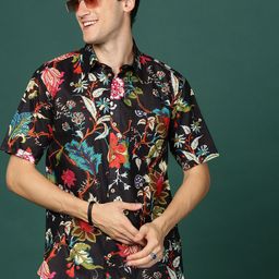 Sangria Modern Spread Collar Short Sleeves Printed Pure Cotton Shirts-picture-28