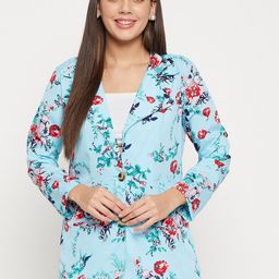 Color Cocktail Floral Printed Single Breasted Notched Lapel Pea Coat-32