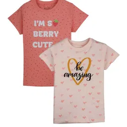 Gini and Jony Girls Pack Of 2 Typography Printed Cotton T-shirt-image-62
