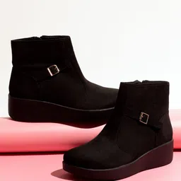 Inc 5 Women Mid Top Platform Heeled Regular Boots With Buckles-picture-25