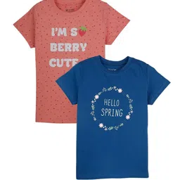 Gini and Jony Girls Pack of 2 Typography Printed Cotton T-shirts-image-44