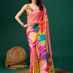 P D Silk Mills Floral Printed Pure Crepe Saree-32