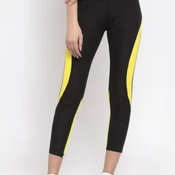 Boston Club Women Yellow & Black Colourblocked Tights-image-76