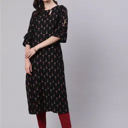 SAK JAIPUR Ethnic Motifs Printed Keyhole Neck Bell Sleeves Kurta-image-62