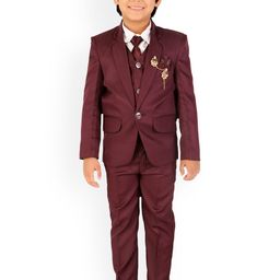 DKGF FASHION Boys Maroon Regular Fit 5pc Suit-image-20