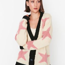 Trendyol Women Black & Beige Acrylic Cable Knit Cardigan-image-50