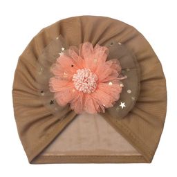 SYGA Girls Turban Bow Flower Mesh Beanie-17