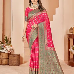 Mehrang Ethnic Motifs Woven Design Border Zari Silk Cotton Banarasi Saree-picture-21