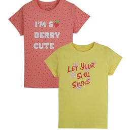 Gini and Jony Girls Pack Of 2 Typography Printed Round Neck Casual Cotton T-shirt-image-76