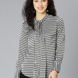 Oxolloxo Women Check Satin Print Tie-Knot Long Sleeve Top-picture-34