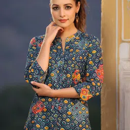 Rain & Rainbow Women Bandhani Printed Pure Cotton Kurti-image-79