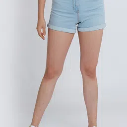 Zink London Women Blue Slim Fit High-Rise Denim Shorts-51