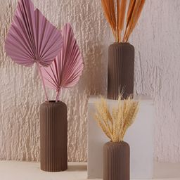 PUREZENTO Brown 3 Pieces Textured Flower Vases-15
