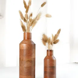 BEHOMA Coffee Brown 2 Pieces Wooden Cylindrical Flower Vases-picture-42