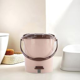 Kuber Industries Cream Colored & Brown Check Dhakkan Pedal Dustbin-72