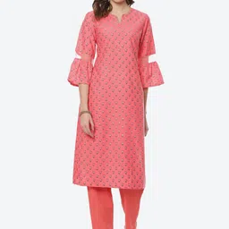 Rangriti Women Pink Ethnic Motifs Printed Bell Sleeves Kurta-image-97