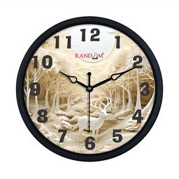 RANDOM Beige & Black Printed Round Contemporary Wall Clock-65