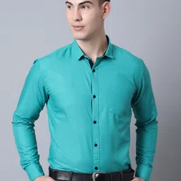 Majestic Man Men Teal Blue Slim Fit Formal Shirt-image-84