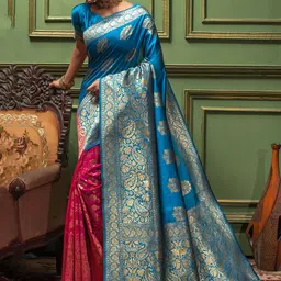 Lilots Ethnic Motifs Woven Design Zari Half and Half Saree-picture-10