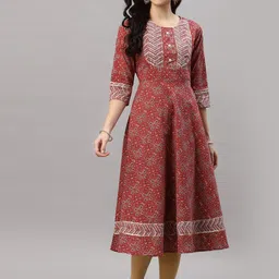 KALINI Ethnic Motifs Printed Round Neck Gotta Patti Cotton Kurta-image-16