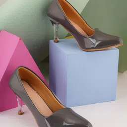 Walkfree Grey Stiletto Pumps with Buckles-picture-1