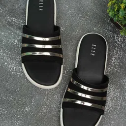ELLE Women Black Striped Open Toe Flats-image-38