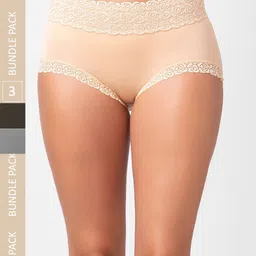 NOIRA Pack Of 3 Assorted Cotton Lace Hipster Briefs-image-67