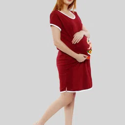 SillyBoom Printed Round Neck Cotton Maternity T-shirt Dress-picture-28