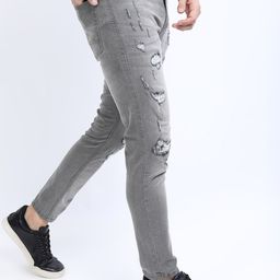 HIGHLANDER Men Grey Tapered Fit Mildly Distressed Heavy Fade Stretchable Jeans-image-61