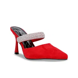 London Rag Red Embellished Velvet Party Kitten Pumps Heels-image-74
