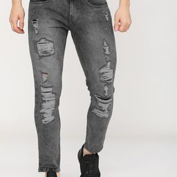 HIGHLANDER Men Grey Cotton Tapered Fit Mildly Distressed Heavy Fade Stretchable Jeans-picture-27