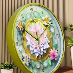 RANDOM Gold-Toned & Green Printed Contemporary Wall Clock-image-97