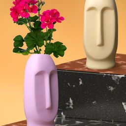 GW CREATIONS Beige & Purple 2 Pieces Textured Face-Shaped Flower Vase-image-89
